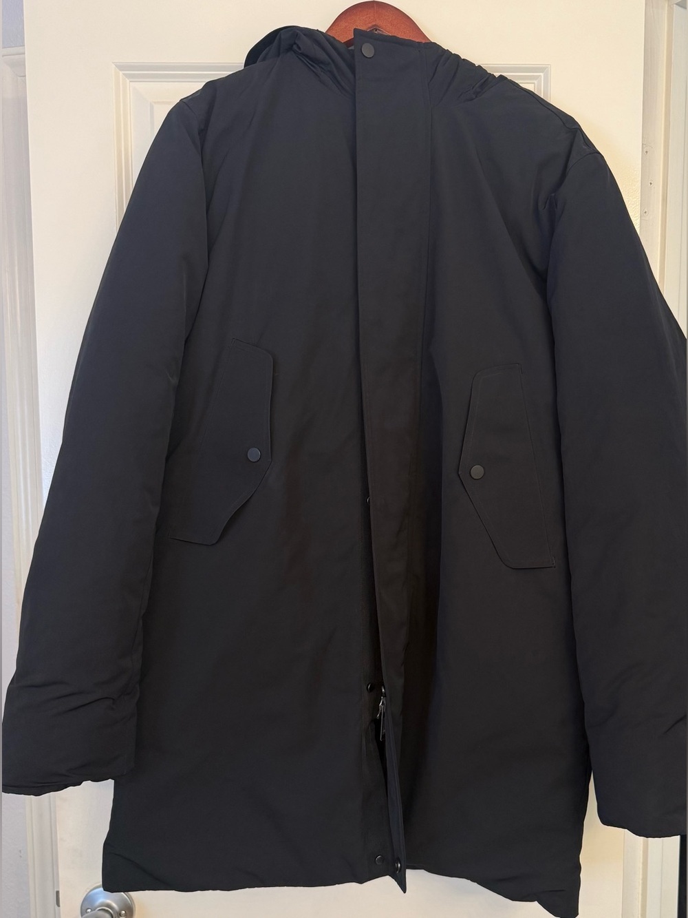 Everlane ReNew Long Puffer Jacket Black Hooded Winter Coat Size Large Outdoor